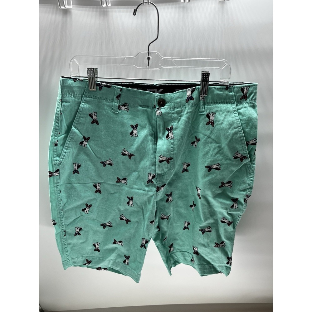 PLUGG FLEX Shorts Mens 33 French Bull Dog Frenchie 9" Chino Twill Green Preppy